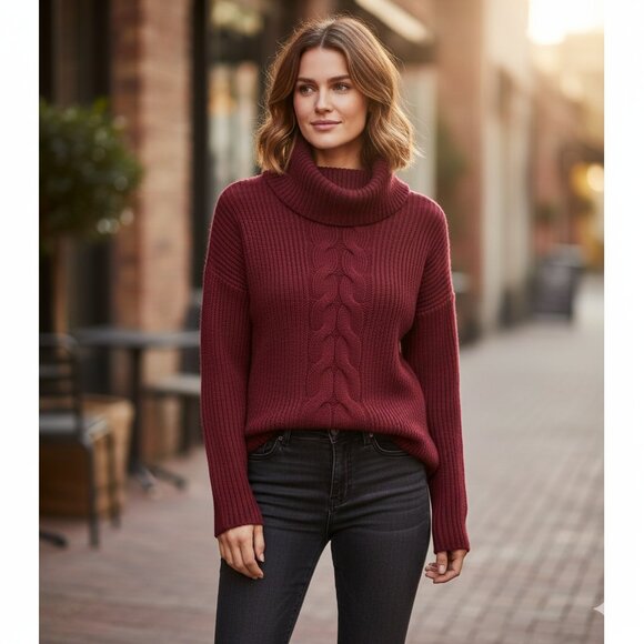 Free People One Teaspoon Turtleneck Sweater Cable Knit Burgundy Size XXS - Picture 1 of 16